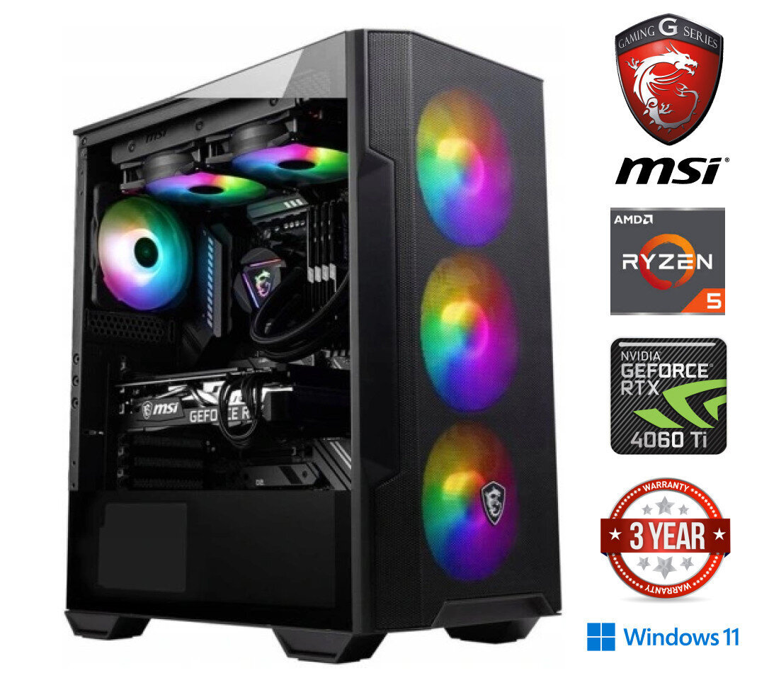 Gamer Ryzen 7 5800X 32GB 1TB SSD 1TB HDD RTX 4060 Windows 11 hinta ja tiedot | Pöytätietokoneet | hobbyhall.fi