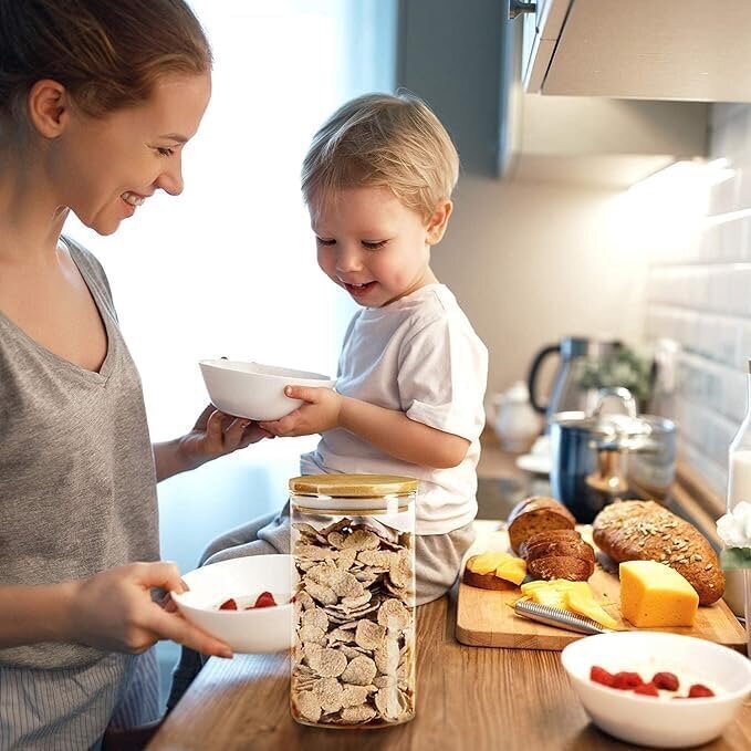 Pakkauksessa 2/4/6 lasipurkkeja, keittiöpurkkeja bambukannella. Ruokasäiliöt silikonirenkaalla, 900/1300/1700 ml keittiön lasipurkki. 2 kpl 900ml hinta ja tiedot | Keittiövälineet | hobbyhall.fi