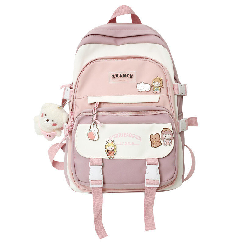 pinkki reppu Riipuksella-Harajuku Uusi High School Girls Reppu Olkalaukut Multi Taskut Vedenpitävä Koululaukku Teinityttöjen Kawaii Reppu Mochila hinta ja tiedot | Tietokonelaukut | hobbyhall.fi