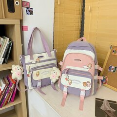 violetti setti laukku Riipuksella-Harajuku Uusi High School Girls Reppu Olkalaukut Multi Taskut Vedenpitävä Koululaukku Teinityttöjen Kawaii Reppu Mochila hinta ja tiedot | Tietokonelaukut | hobbyhall.fi