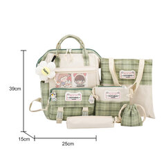 5 kpl Vihreä-japanilainen lukiotyttöjen reppu Koululaukut Kawaii Cute Mochila Multi Pockets -reput teini-ikäisille tytöille kirjalaukut opiskelijoille hinta ja tiedot | Tietokonelaukut | hobbyhall.fi