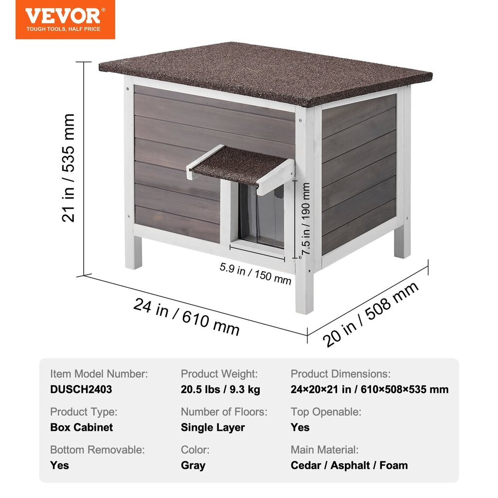 Puutarhaan tarkoitettu puinen kissatalo Vevor, 610x508x535mm hinta ja tiedot | Raapimispuut ja kiipeilypuut | hobbyhall.fi