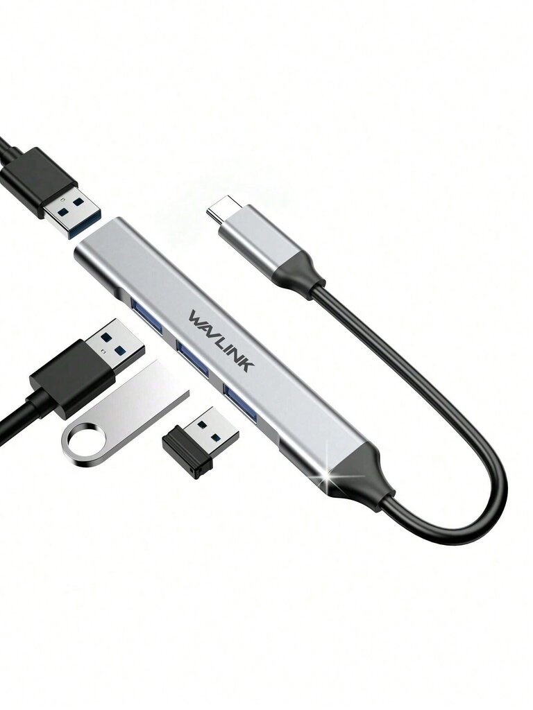 WAVLINK WAVLINK USB C -keskitin, 4-porttinen USB 2.0/3.0 -jakaja Book Pro/Airille, alumiininen USB-moniporttien laajennus, erittäin ohut kannettava USB-tietosovitin, yhteensopiva Windowsin//Android-/Linux-Silver-C-tyypin kanssa hinta ja tiedot | Kaapelit ja adapterit | hobbyhall.fi