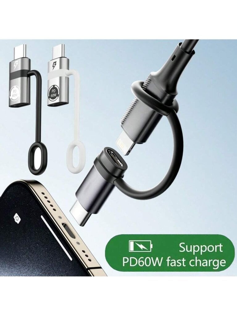 Lig-Hting USB C:hen, PD60W pikalataukseen ja dataan USB C Uros-I-OS naarassovitin, Yhteensopiva puhelimen 15/15 Plus/15 Pro kanssa, Ei tue kuulokkeita ja OTG-toimintoja, hopeanvärinen-monivärinen hinta ja tiedot | Kaapelit ja adapterit | hobbyhall.fi