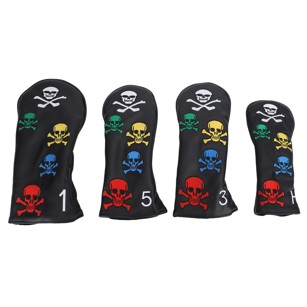 4 kpl Skull Golfmailan päänsuojukset Golfmailan päänsuojukset Värikäs Skeleton Putter Cover for Woods Irons Black hinta ja tiedot | Golf | hobbyhall.fi