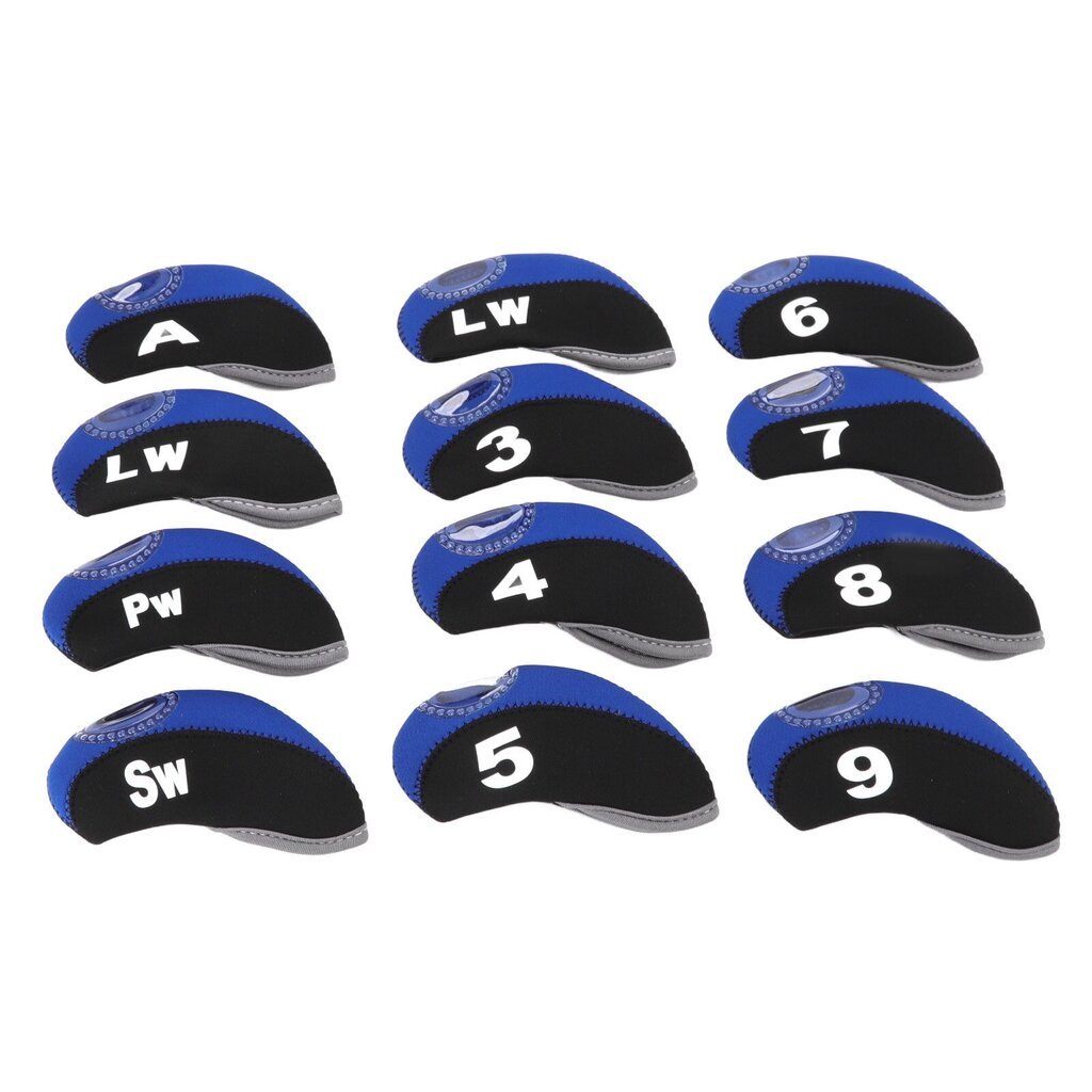 12 kpl Golfmailan päänsuojukset Golf Iron Pole Number Cover Club Suojapäällinen Musta Royal Blue hinta ja tiedot | Golf | hobbyhall.fi