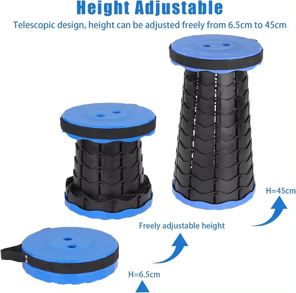 Toisen sukupolven kannettava kokoontaitettava jakkara, kevyt teleskooppinen jakkara, kuorma 550 LB, ulkokäyttöön, retkeilyyn, kalastukseen, grillaukseen, sisätiloihin, matkustamiseen, juhliin, säädettävä korkeus 6,5-45 cm musta hinta ja tiedot | Reput ja rinkat | hobbyhall.fi