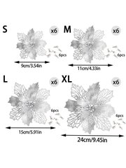 6 kpl hopea tekojoulu kukka pidikkeellä, joulukuusenkoriste seppele juhlajuhlasisustus-ruusukulta-15cm hinta ja tiedot | Joulukuuset ja kranssit | hobbyhall.fi