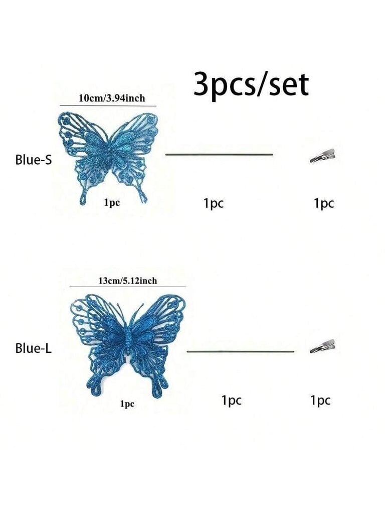 3kpl/setti joulukuusen perhoskoristeet 3D kimaltelevat ontot perhoskoristeet Riippuvat perhoset seinäkoristeet klipseillä ja varrella joulukuusen seppeleille koriste-moniväriset-valkoiset hinta ja tiedot | Joulukuuset ja kranssit | hobbyhall.fi