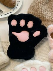 ROMWE Kawaii 1pari Pehmo Half Finger Cat Paw Käsineet-Musta-yksi koko hinta ja tiedot | Pehmolelut | hobbyhall.fi