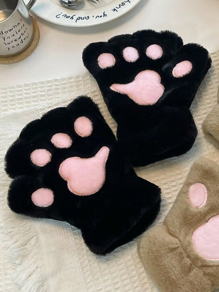 ROMWE Kawaii 1pari Pehmo Half Finger Cat Paw Käsineet-Valkoinen-yksi koko hinta ja tiedot | Pehmolelut | hobbyhall.fi