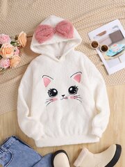 SHEIN Tween Girl's Casual Colorblock Lovely Cat Brodeerattu rusettihuppari, Ylisuuri lämmin pehmofleece-huppari-valkoinen-11Y hinta ja tiedot | Pehmolelut | hobbyhall.fi