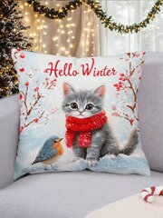 1kpl Christmas Cat & Snowy Bird -kuvioinen tyynynpäällinen, moderni kangas Pehmopainattu tyynyliina sohvalle Olohuoneen joulusisustukseen, ilman täyteainetta-Monivärinen-45*45 hinta ja tiedot | Pehmolelut | hobbyhall.fi