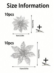 10kpl/20kpl Joulukukka kiinnikkeillä, keinotekoinen joulutähti joulukuusenkoristeisiin, seppelekoristeet, uudenvuodenjuhla-hopea-20kpl 9cm hinta ja tiedot | Parranajokoneet | hobbyhall.fi