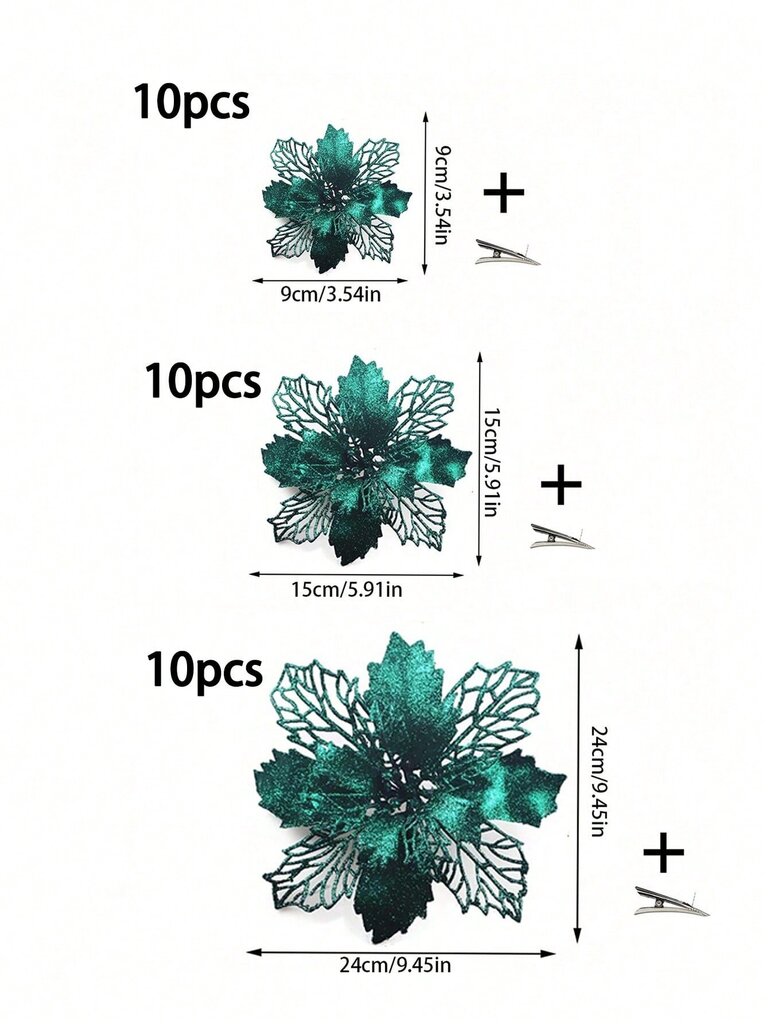 10kpl/20kpl Tekovalkoiset joulukukkaklipsit talvijoululle, uudelle vuodelle, hääseppeleelle, portaat, ikkunalle, takkakoriste-tummanvihreä-20kpl 9cm hinta ja tiedot | Parranajokoneet | hobbyhall.fi