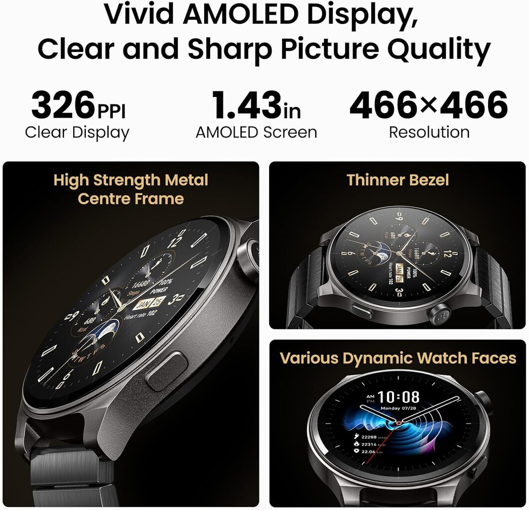 S5 Smart Watch (vastaa / soita), 1.43 tuuman AMOLED-älykellot miehille Naiset 100+ urheilutilaa kuntokello veren happi / uni / sykemittari, IP68 vedenpitävä älykello hinta ja tiedot | Älykellot | hobbyhall.fi