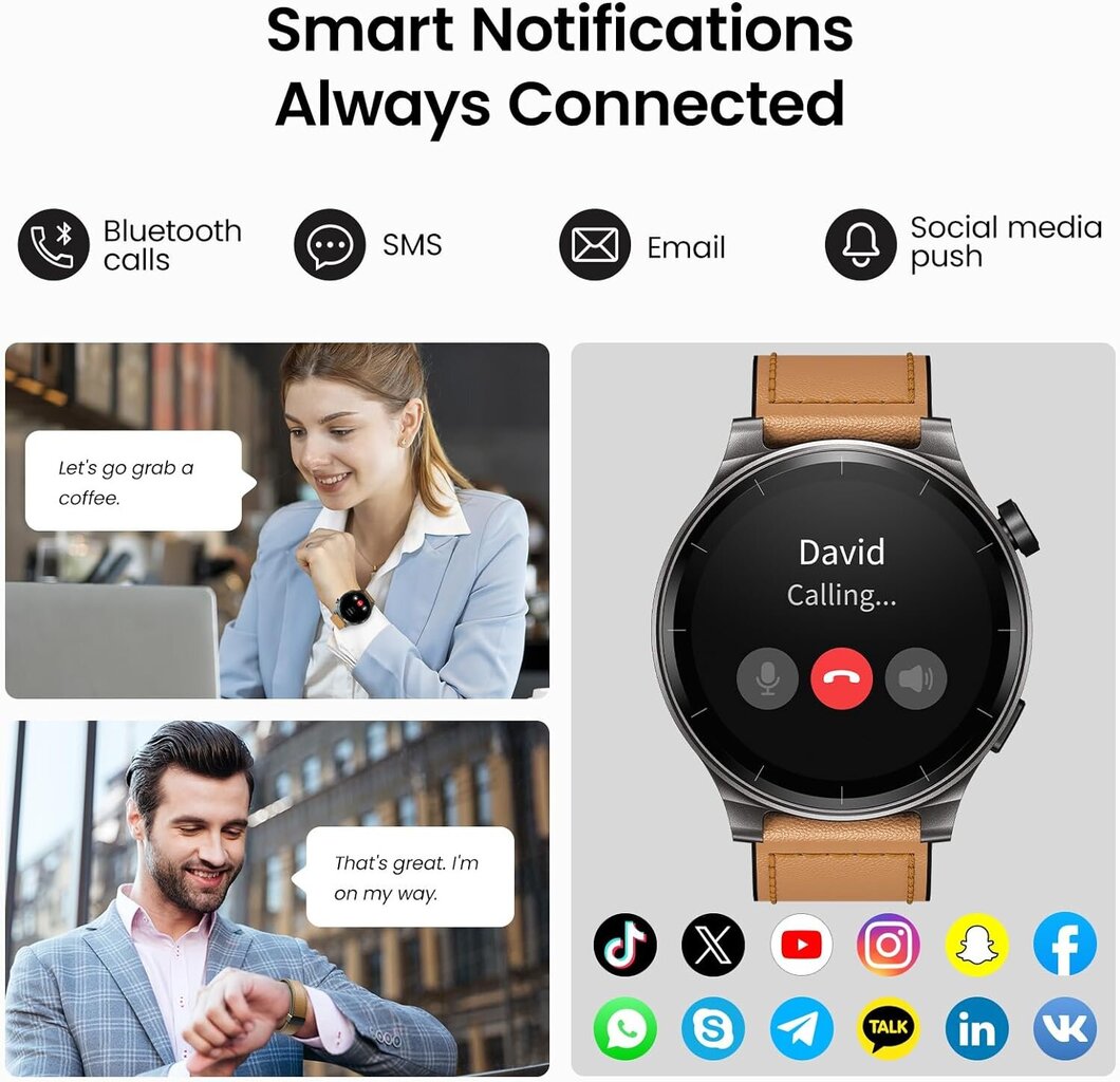 S5 Smart Watch (vastaa / soita), 1.43 tuuman AMOLED-älykellot miehille Naiset 100+ urheilutilaa kuntokello veren happi-/uni-/sykemittarilla, IP68 vedenpitävä älykello, nahkaranneke hinta ja tiedot | Älykellot | hobbyhall.fi