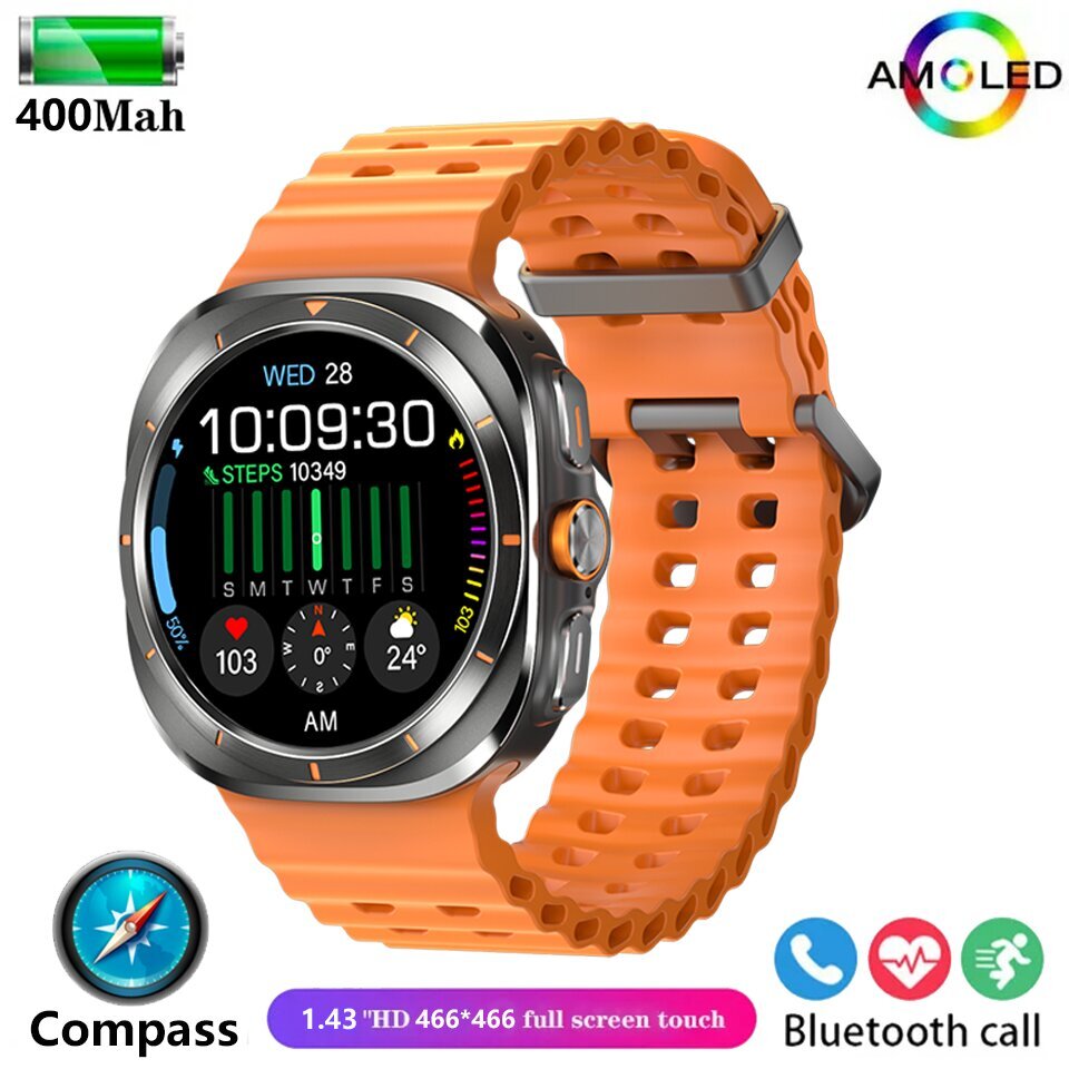 Uutta Galaxy 7 Amoled -Älykellolle Miesten Verensokeri Syke Bluetooth-Puhelu Nfc Gps-Seuranta Miesten Älykello_Orange_NEW NFC GPS Watch 7 hinta ja tiedot | Älykellot | hobbyhall.fi