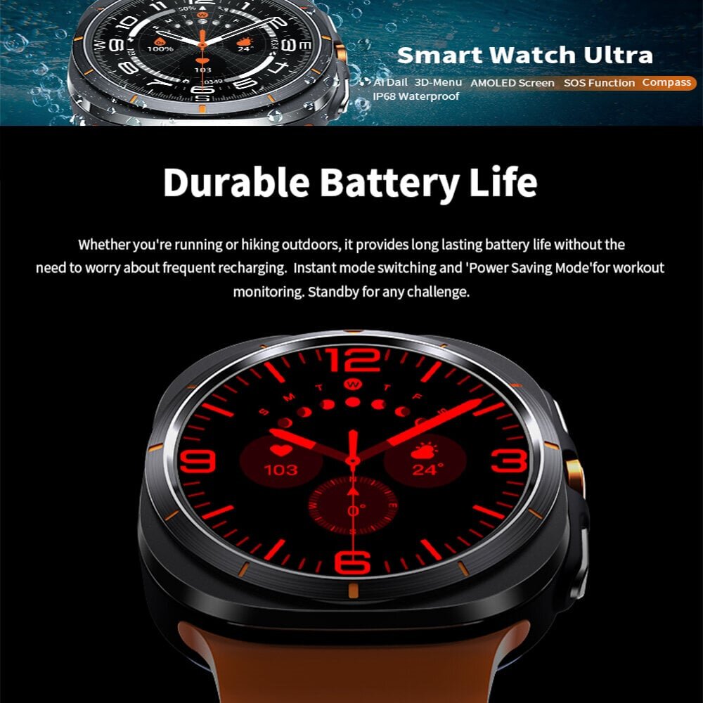 Uutta Galaxy 7 Amoled -Älykellolle Miesten Verensokeri Syke Bluetooth-Puhelu Nfc Gps-Seuranta Miesten Älykello_Orange_NEW NFC GPS Watch 7 hinta ja tiedot | Älykellot | hobbyhall.fi