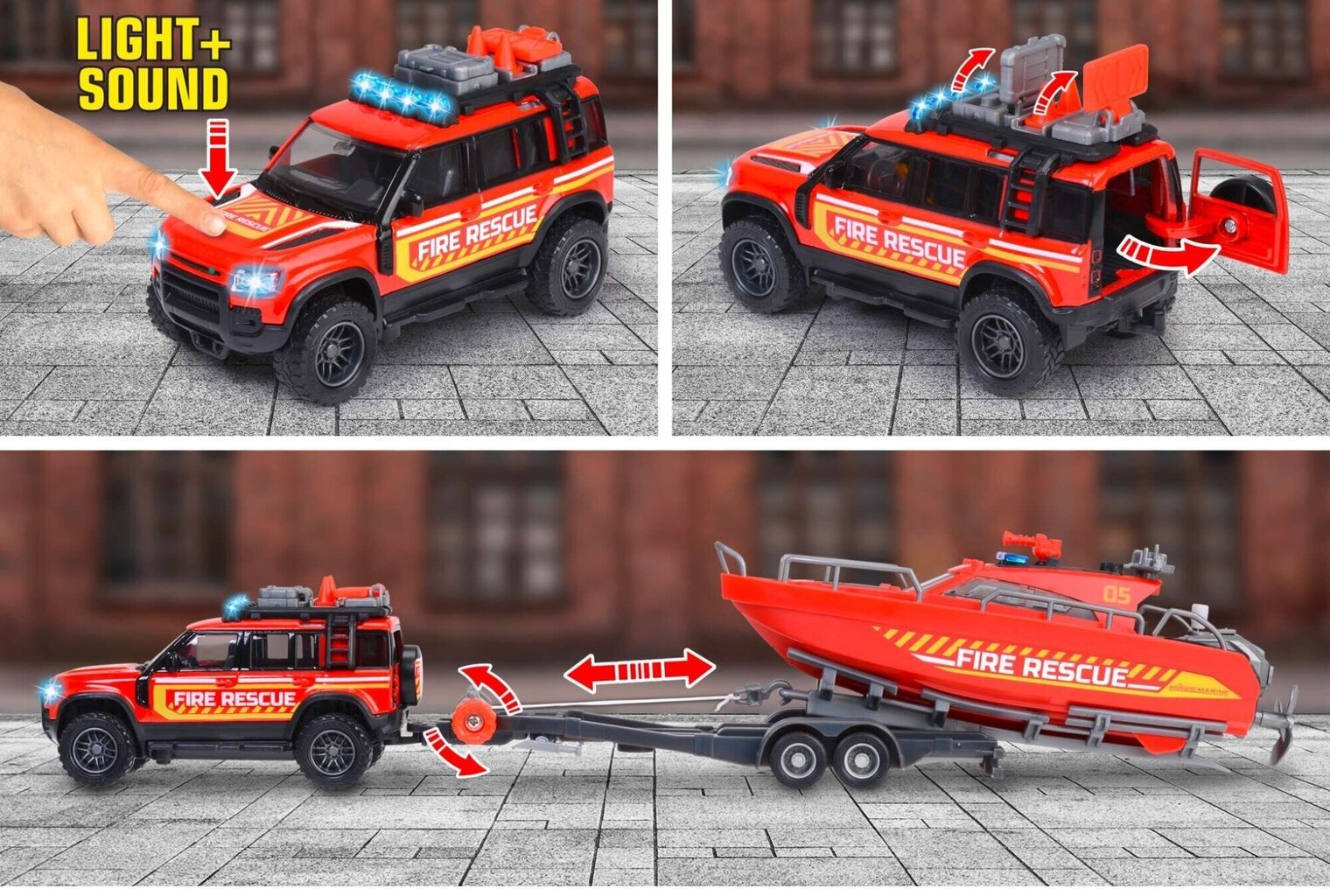 Majorette interaktiivinen hätäajoneuvo Land Rover paloveneellä hinta ja tiedot | Poikien lelut | hobbyhall.fi