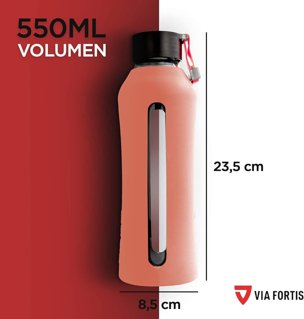 VIA FORTIS Lasinen juoma-astia 550 ml, vaaleanpunainen hinta ja tiedot | Juomapullot | hobbyhall.fi