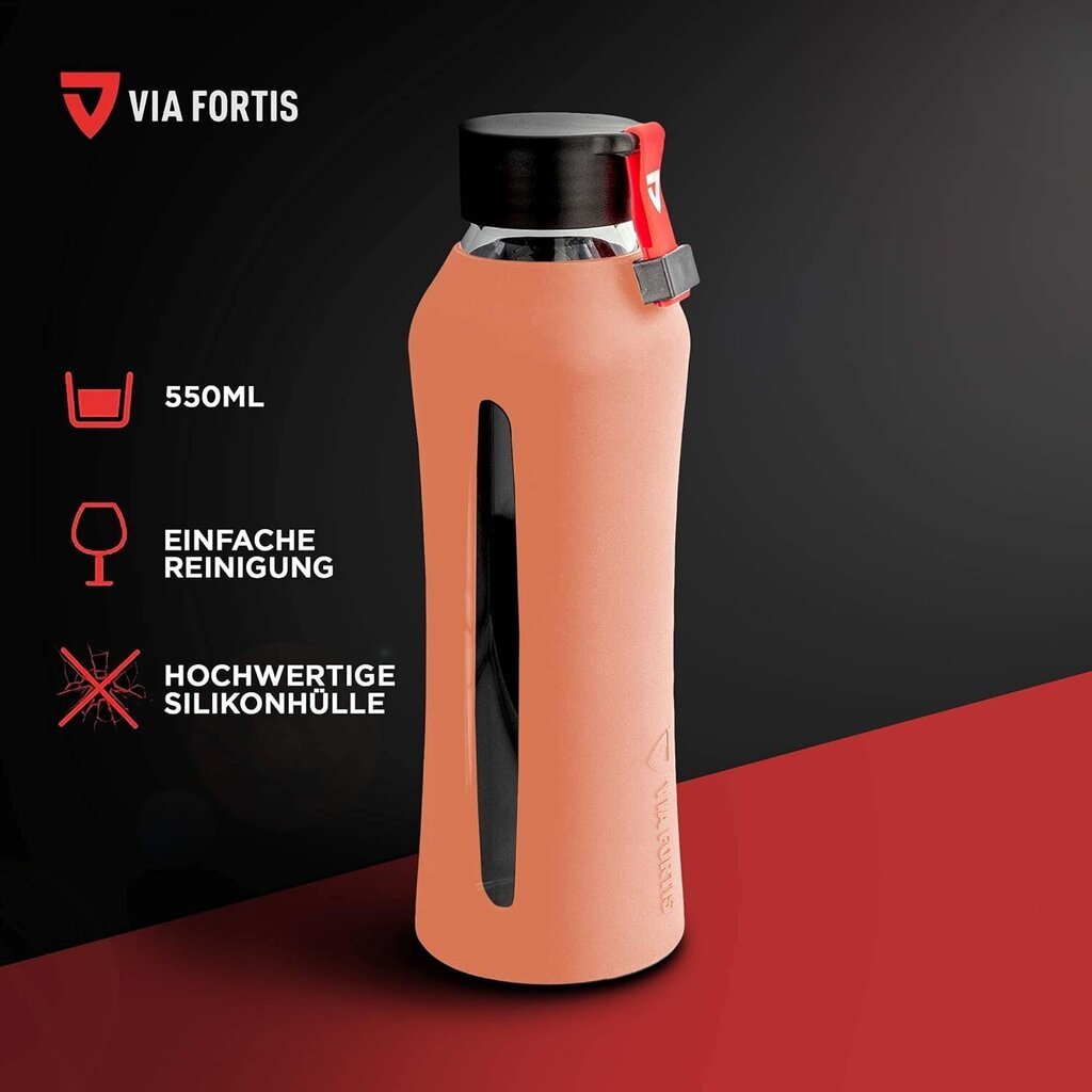 VIA FORTIS Lasinen juoma-astia 550 ml, vaaleanpunainen hinta ja tiedot | Juomapullot | hobbyhall.fi