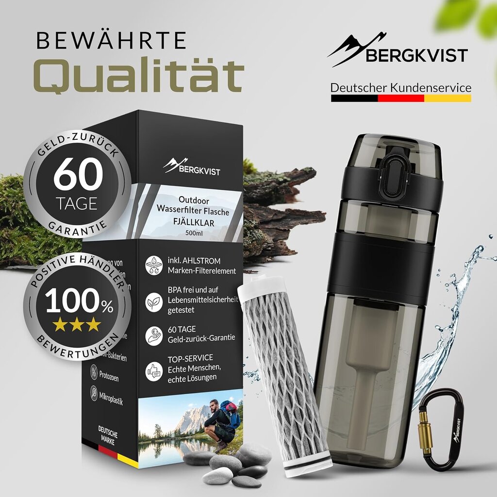 BERGKVIST Vesipullo suodattimella 500 ml hinta ja tiedot | Juomapullot | hobbyhall.fi