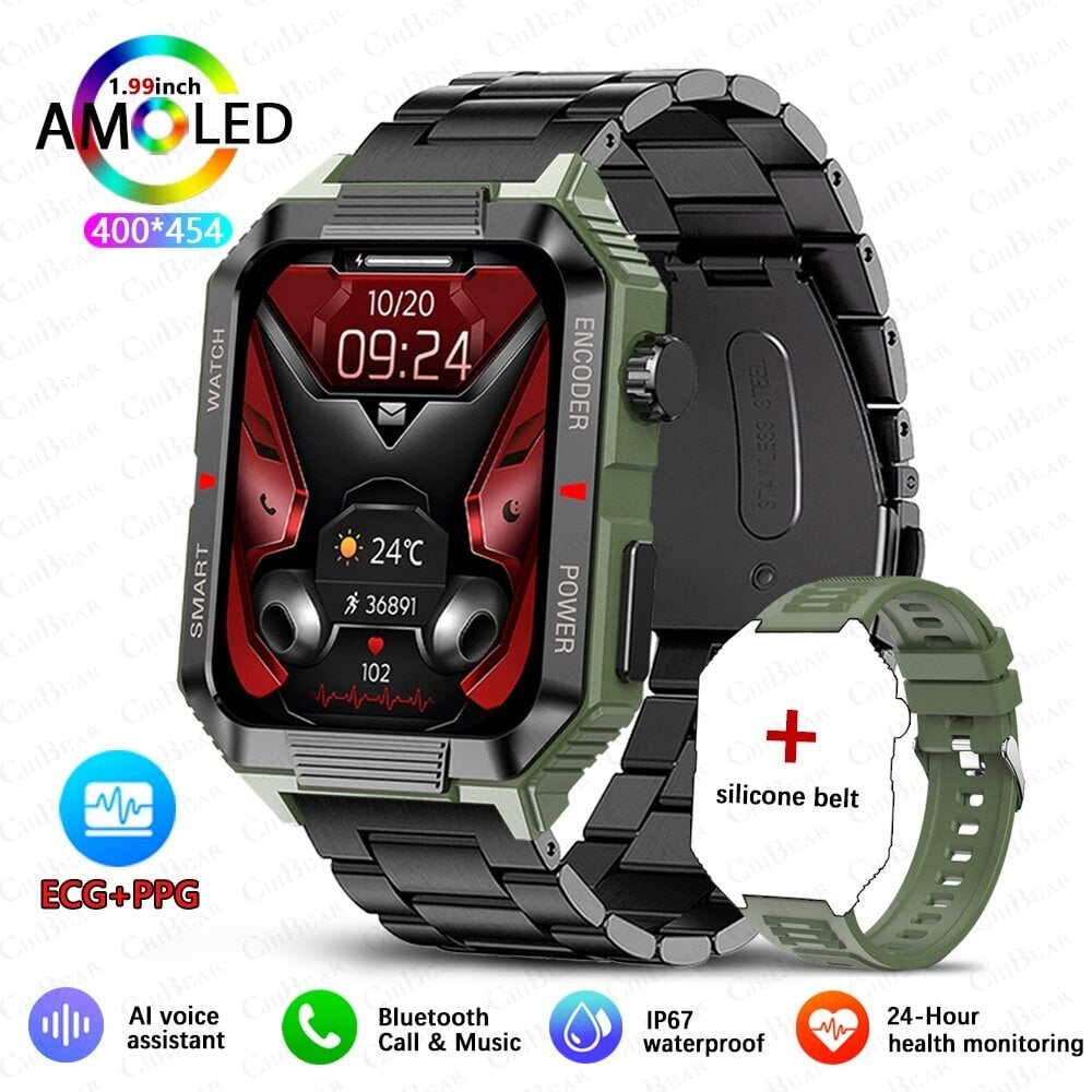 Egc+Ppg Gps Sports Fitness Tracker -Älykello Miesten 1,99 Tuuman Hd-Näytön Kunnonvalvonta Bluetooth-Puhelujen Älykello Xiaomille_Green black steel_L hinta ja tiedot | Älykellot | hobbyhall.fi