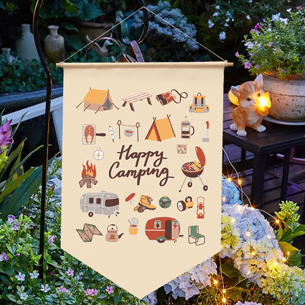 Camping Garden Flag Polyesteri, säänkestävät retkeilybannerit ulkopiknik-koristeluun 30x45cm/11,8x17,7 tuumaa LY022 DM WJGQ1502 hinta ja tiedot | Vuorikiipeilyvarusteet | hobbyhall.fi