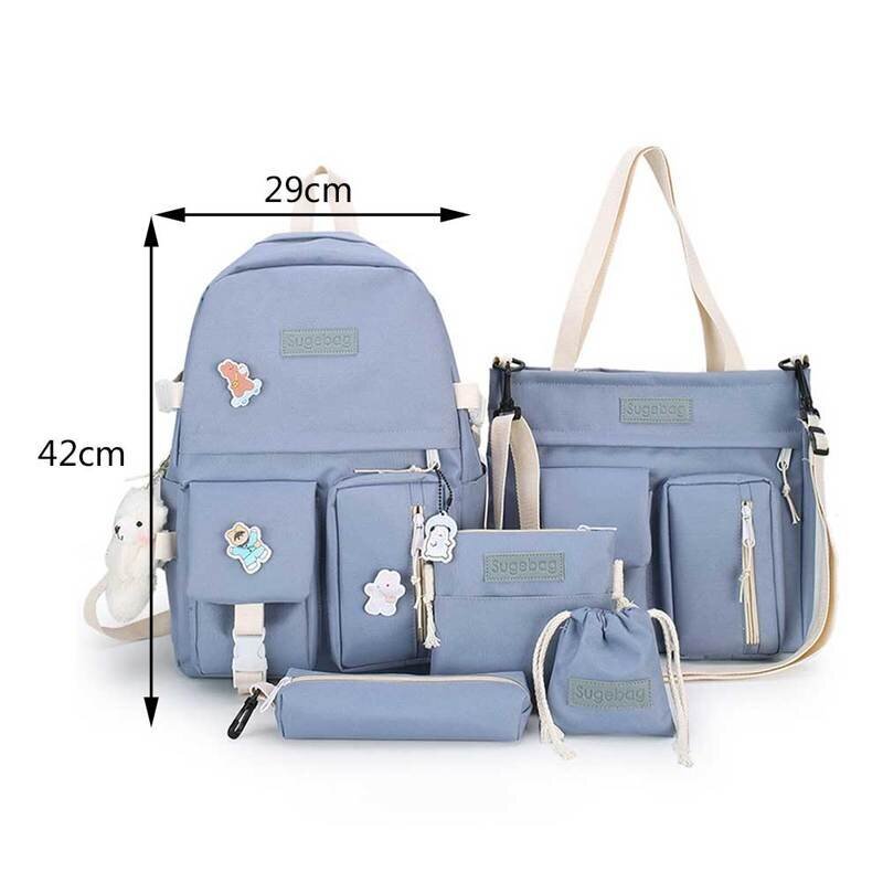 5kpl Sini-Japanilainen Lukiotyttöjen Reppu Koululaukut Kawaii Cute Mochila Multi Pockets Reput teini-ikäisille tytöille Kirjalaukut Opiskelijoille hinta ja tiedot | Tietokonelaukut | hobbyhall.fi