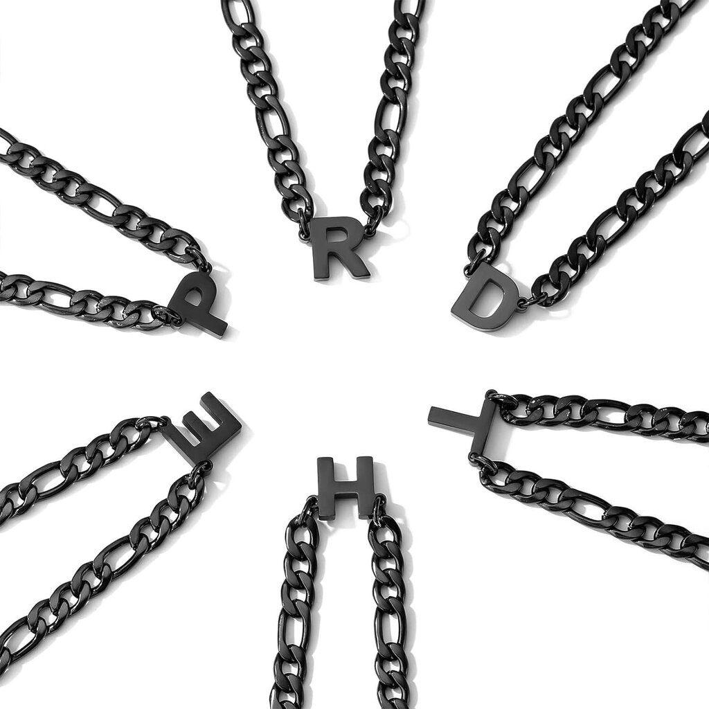 Alkuperäinen A-Z Kultainen Figaro Link Chain Kaulakoru Pojille Miehille Naisille Kirjeriipus Ruostumatonta Terästä 6,5 Mm 18+2 Tuumaa Korut_Black_S hinta ja tiedot | Miesten korut | hobbyhall.fi