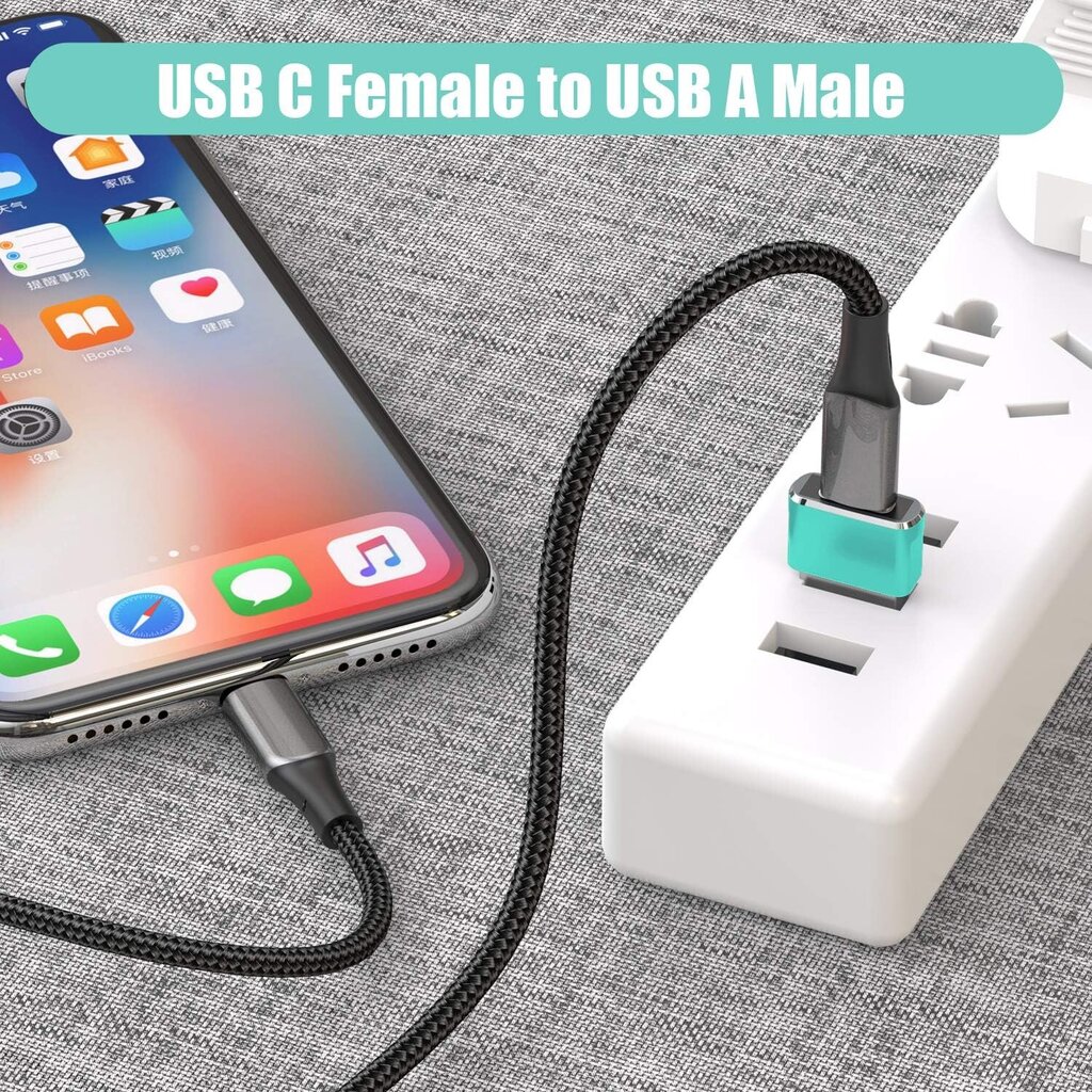 USB-USB C -sovitin 2 pakkaus, tyypin C naaras-uroskaapeliliitin Apple iWatch Watch Series 7 SE: lle, iPhone 16 15 14 13 12 max, Airpods, iPad 8 8th 9 9th Air 4th 5th Mini 6th Generation Gen hinta ja tiedot | Adapterit | hobbyhall.fi