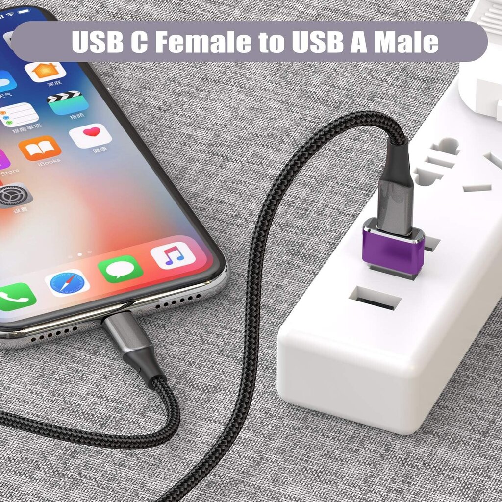 USB-USB C -sovitin 2 pakkaus, tyypin C naaras-urosvirtalähde iPhone 15 14 13 12 Mini Pro Maxille, Airpodit, iPad Air 4 5, Samsung Galaxy Note 10 20 S21 S22 S23 FE Plus Ultra, Google Pixel 6 hinta ja tiedot | Adapterit | hobbyhall.fi