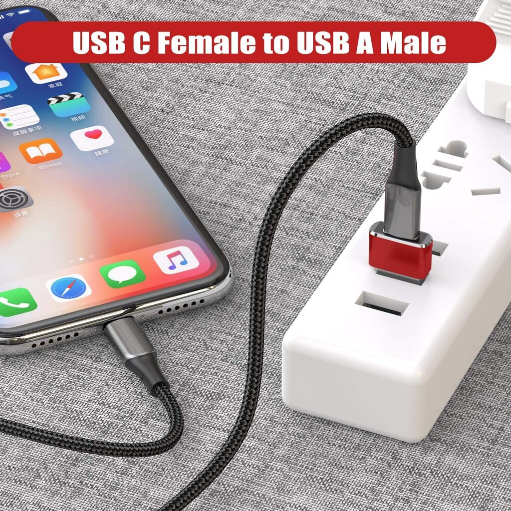 USB-USB C -sovitin 2 pakkausta, USB C naaras-uroslaturi tyyppi C muunnin Apple Watch Ultra iWatch 7 8 SE, 14 13 12 11 Plus Pro Max mini, AirPods, iPad Air, Samsung Galaxy S23 S22 hinta ja tiedot | Adapterit | hobbyhall.fi