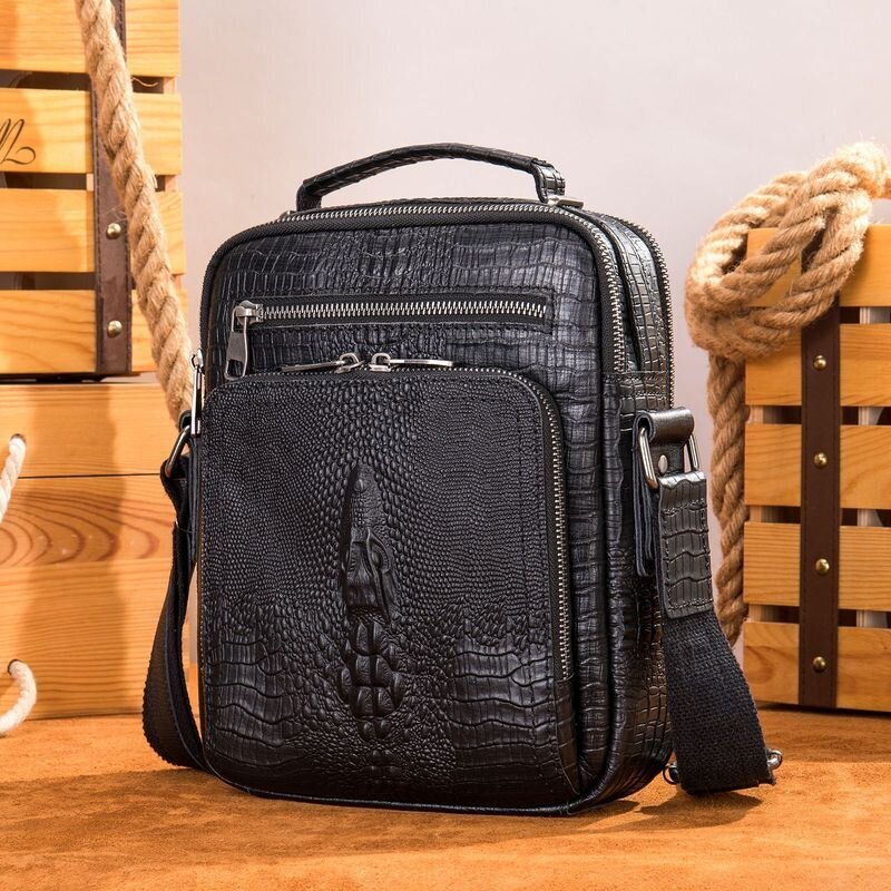 Krokotiilin musta-Crazy Horse Nahkainen Miesten laukku 2024 Uusi Miesten olkalaukku Vintage Käsilaukut Casual Messenger Laukut Crossbody Bag hinta ja tiedot | Tietokonelaukut | hobbyhall.fi