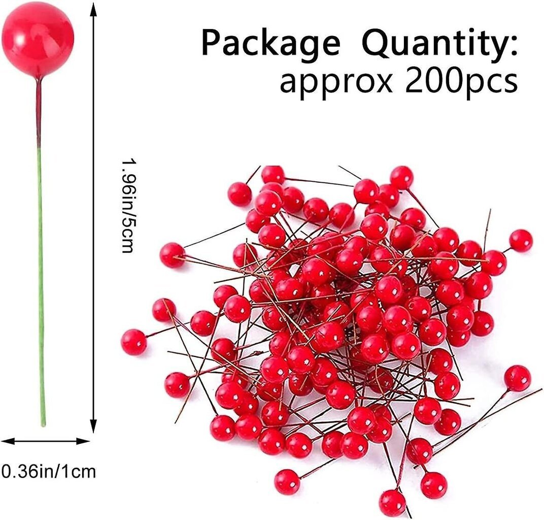 200 kpl Christmas Holly Marjat Keinotekoiset marjat jouluseppelekoristeisiin Seppeleen tekotarvikkeet Joulukuusi Jouluseppelekoristeet hinta ja tiedot | Joulukuuset ja kranssit | hobbyhall.fi
