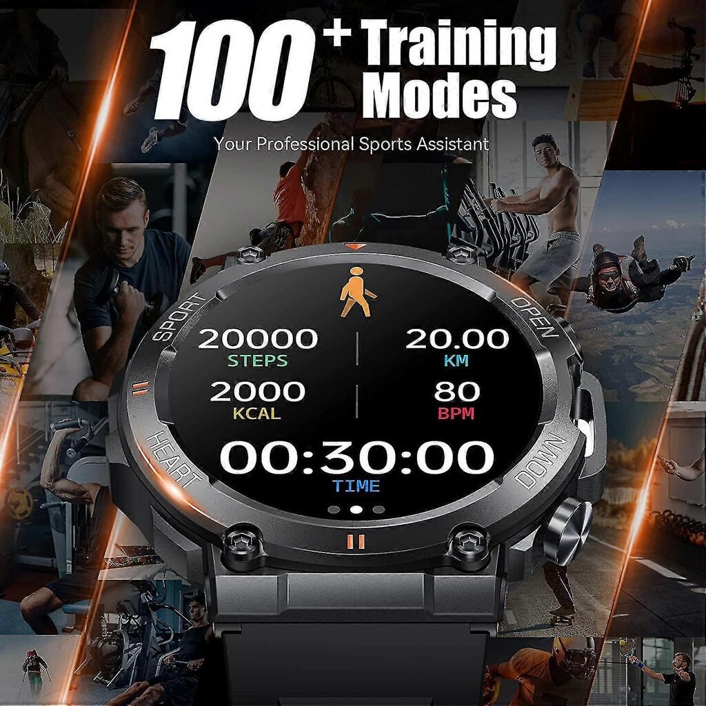 K56PRO Military Smart Watch miehille 1,39" HD Big Screen Fitness Tracker Kestävä taktinen älykello, joka on yhteensopiva IOS Android -puhelimien kanssa hinta ja tiedot | Älykellot | hobbyhall.fi