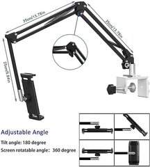 Tablettiteline sänkyyn, säädettävä ja taitettava 360 astetta kääntyvällä iPhonelle, iPadille, matkapuhelimelle tai muille laitteille 1,85"-12,8" (pidennetty käsivarsi) hinta ja tiedot | Puhelintelineet | hobbyhall.fi