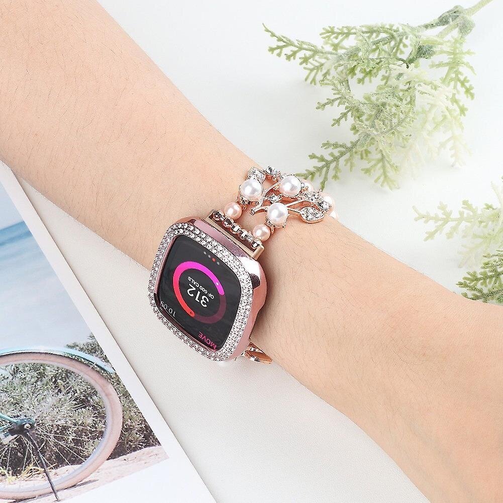 Fitbit Versa 4/Sense 2 Flower Design Pearl strassit Decor metalliseos hihna Älykellon rannekkeelle hinta ja tiedot | Älykellot | hobbyhall.fi