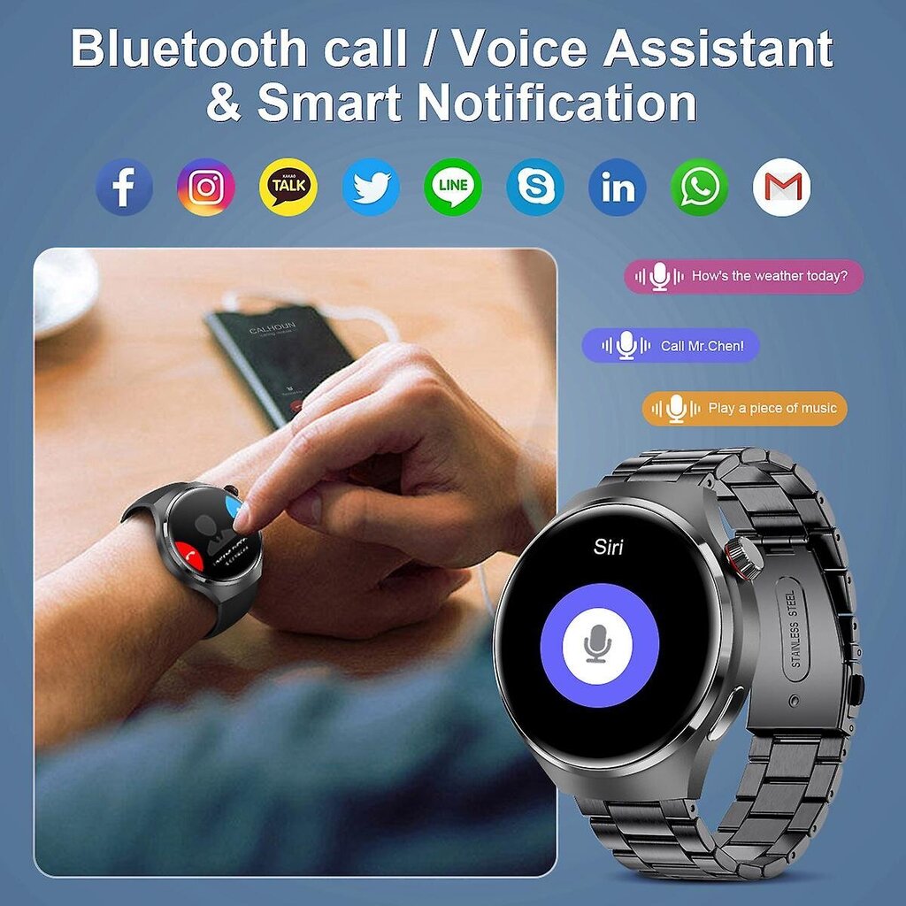 2023 Uutta HD GT4 Pro Smart Watch -kellolle aikuisten NFC GPS Tracker 360*360 HD-näyttö Syke Bluetooth Call SmartWatch hinta ja tiedot | Älykellot | hobbyhall.fi