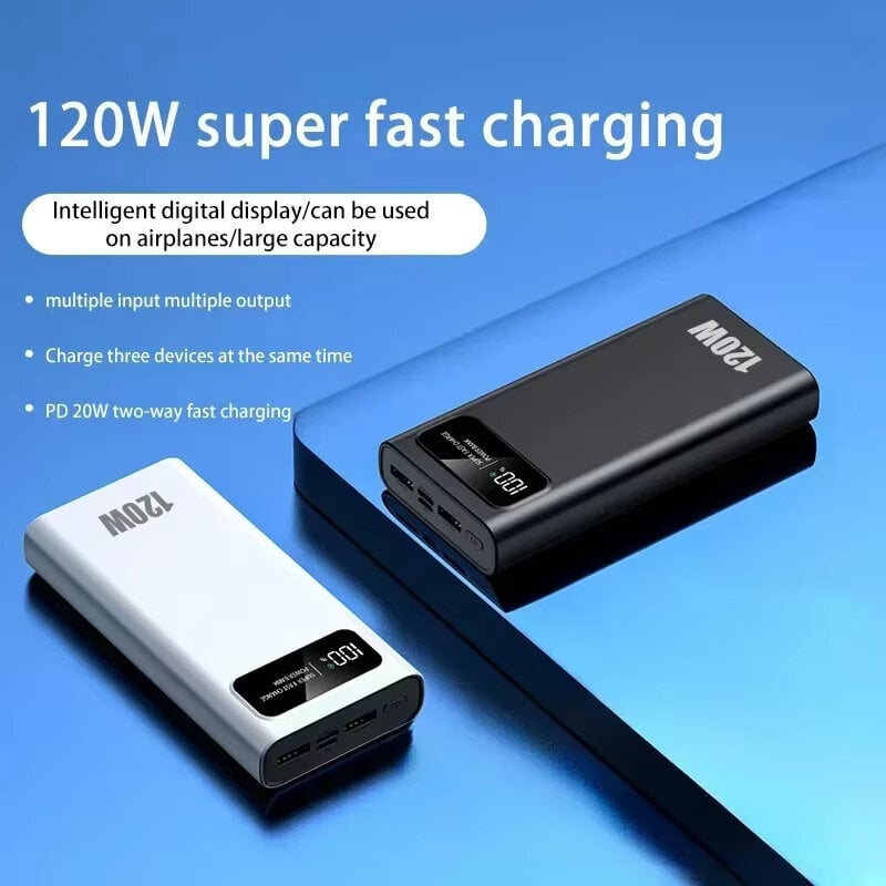 100000mAH 120W Power Bank Super nopea latausakku Korkean kapasiteetin digitaalinen näyttö Ulkoinen akku iPhone Samsung Xiaomi hinta ja tiedot | Varavirtalähteet | hobbyhall.fi