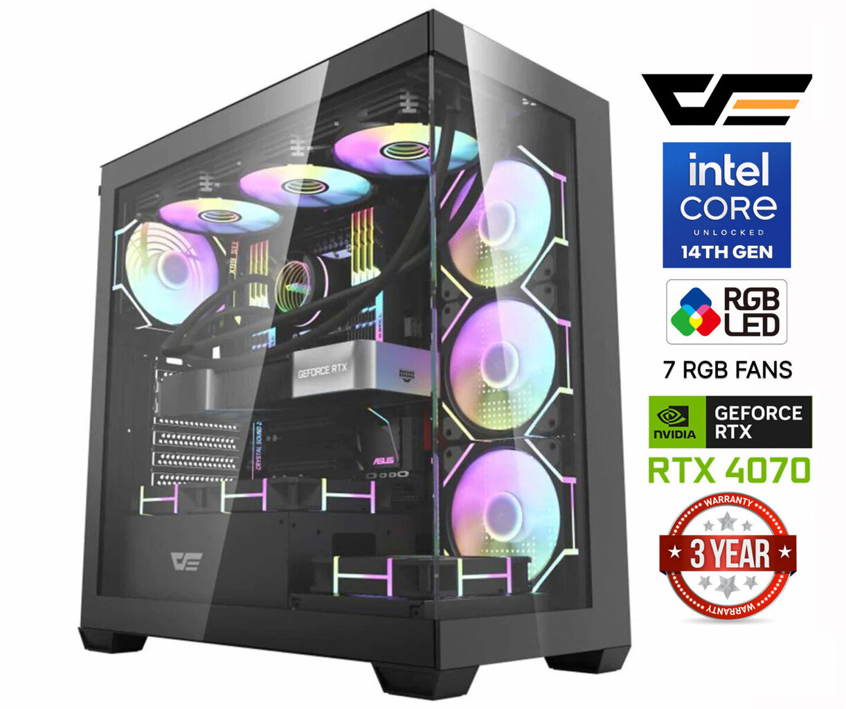 Core i9-14900F 16GB 512GB SSD 2TB HDD RTX 4070 12GB NoOS hinta ja tiedot | Pöytätietokoneet | hobbyhall.fi