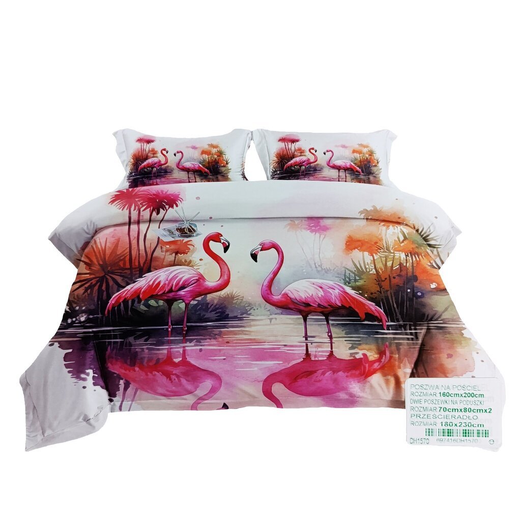 Vuodevaatteet flamingoilla, 160x200, 4 osaa hinta ja tiedot | Pussilakanat ja tyynyliinat | hobbyhall.fi