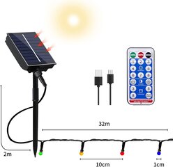 Hongtang 3W8 Solar valot 300 LED, 32 m hinta ja tiedot | Puutarha- ja ulkovalot | hobbyhall.fi