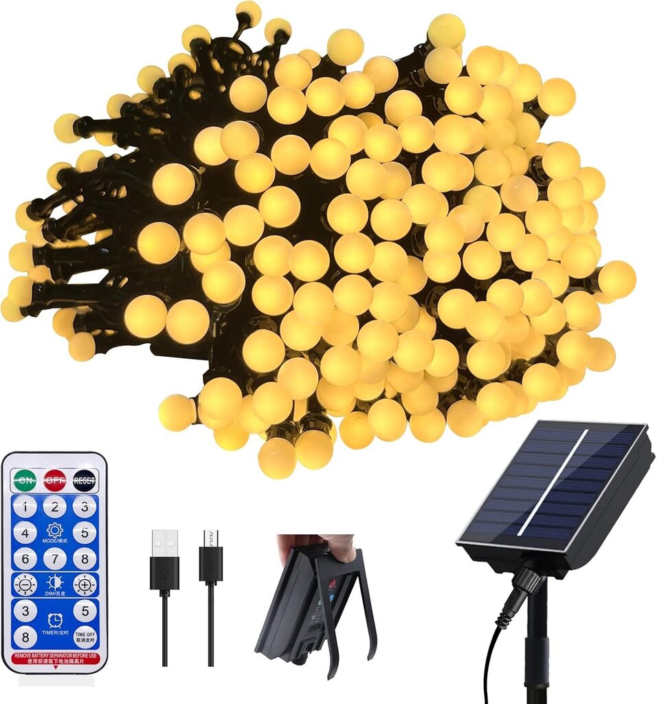 Hongtang 3W8 Solar valot 300 LED, 32 m hinta ja tiedot | Puutarha- ja ulkovalot | hobbyhall.fi