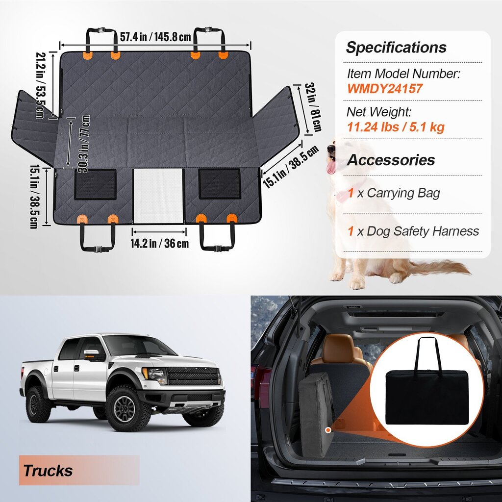 Auton istuinsuoja koirille Vevor, 145,8x77 cm hinta ja tiedot | Koiran matkatarvikkeet | hobbyhall.fi