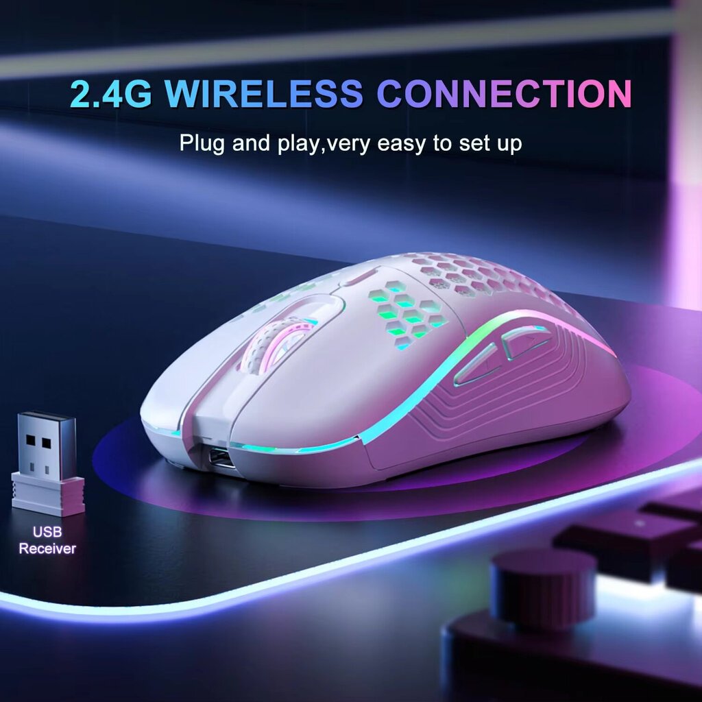 2.4G langaton pelihiiri RGB-valaistus lataushiiri säädettävällä DPI-ergonomisella hunajakennolla työpöydän kannettavalle tietokoneelle hinta ja tiedot | Hiiret | hobbyhall.fi