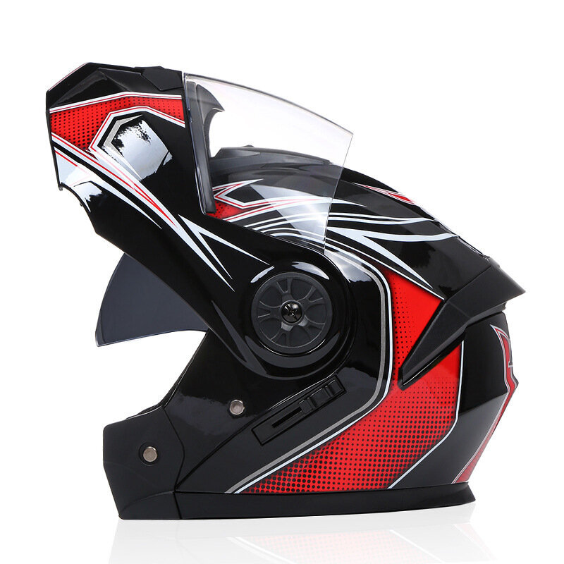 Dual Lens Flip Up -moottoripyöräkypärä Modulaarinen Motocross Crash Moto Full Face -kypärät Unisex-talviajotarvikkeet DOT LL musta punainen hinta ja tiedot | Laskettelukypärät | hobbyhall.fi