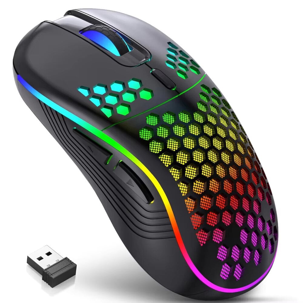 Juoda 2.4G langaton pelihiiri RGB-valaistus lataushiiri säädettävällä DPI-ergonomisella hunajakennolla työpöydän kannettavalle tietokoneelle hinta ja tiedot | Hiiret | hobbyhall.fi