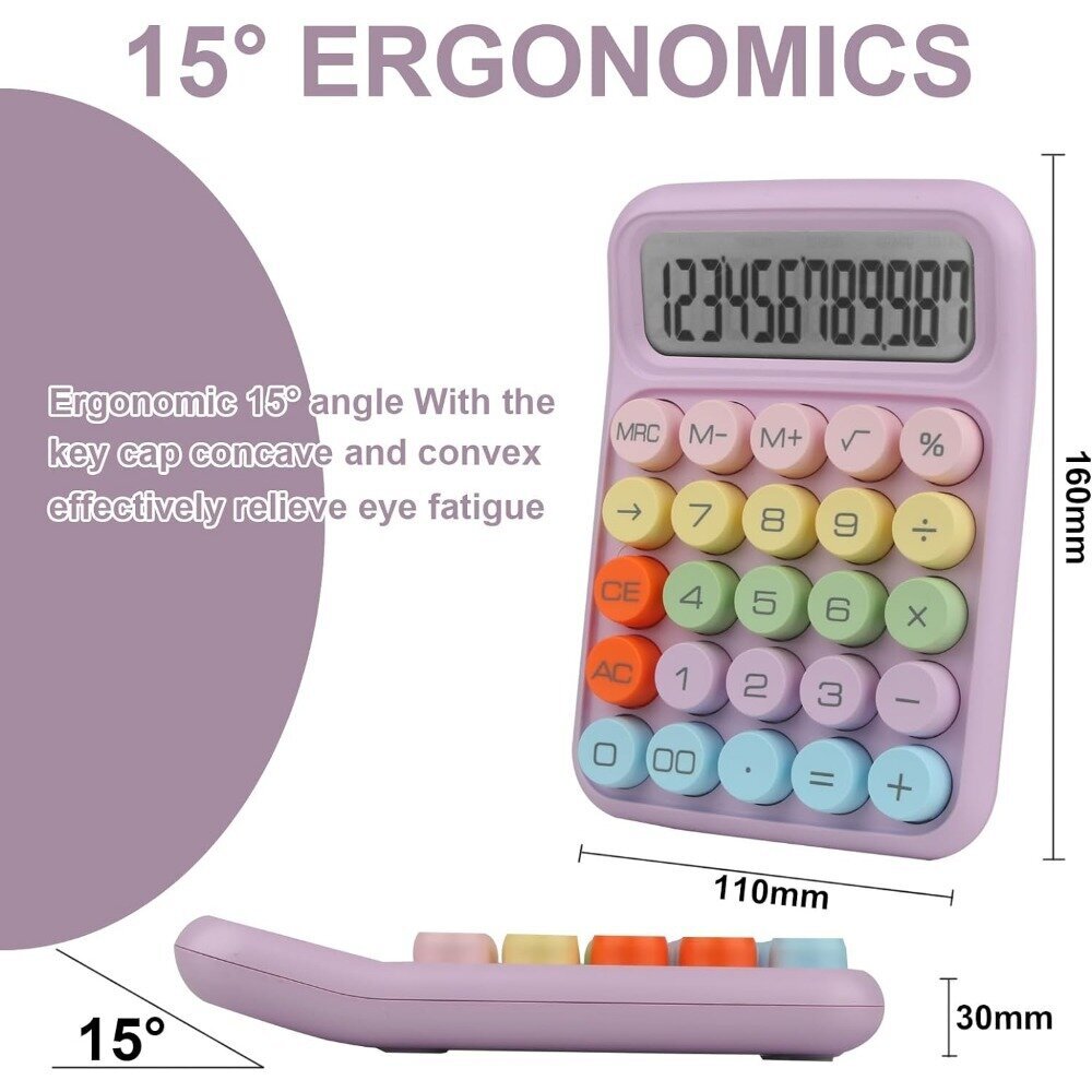 Värikäs elektroninen laskin, 12-numeroinen suuri LCD-näyttö ja suuret pyöreät painikkeet, perheen värillinen pöytälaskin hinta ja tiedot | Toimistotarvikkeet | hobbyhall.fi